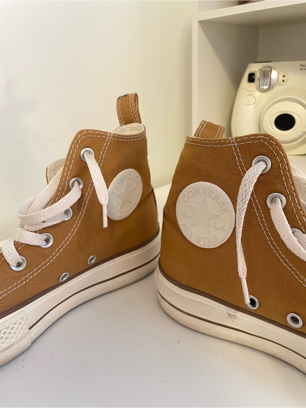 Converse All Star high top platforms tan and cream size 7